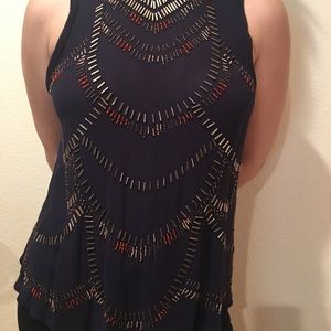 FREE PEOPLE Beaded Blue Top
